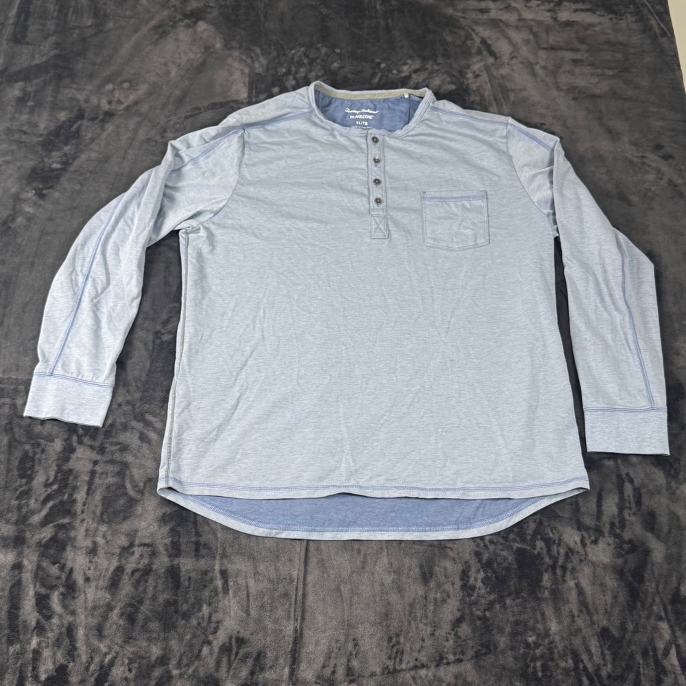 Tommy Bahama Henley Shirt Mens XL Blue IslandZone Pima Cotton Long Sleeve